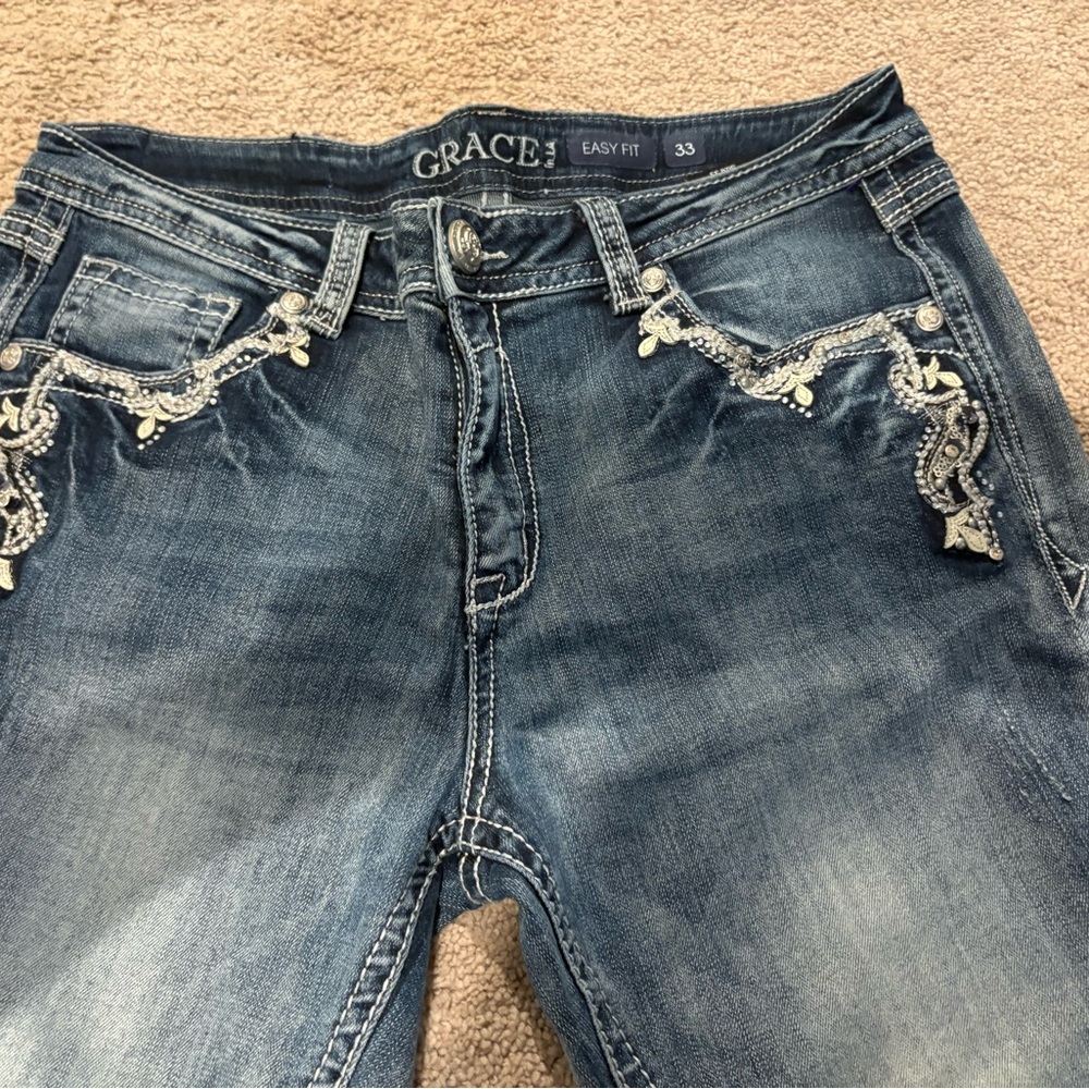 Grace Women's Denim Jeans with Decorative Accents